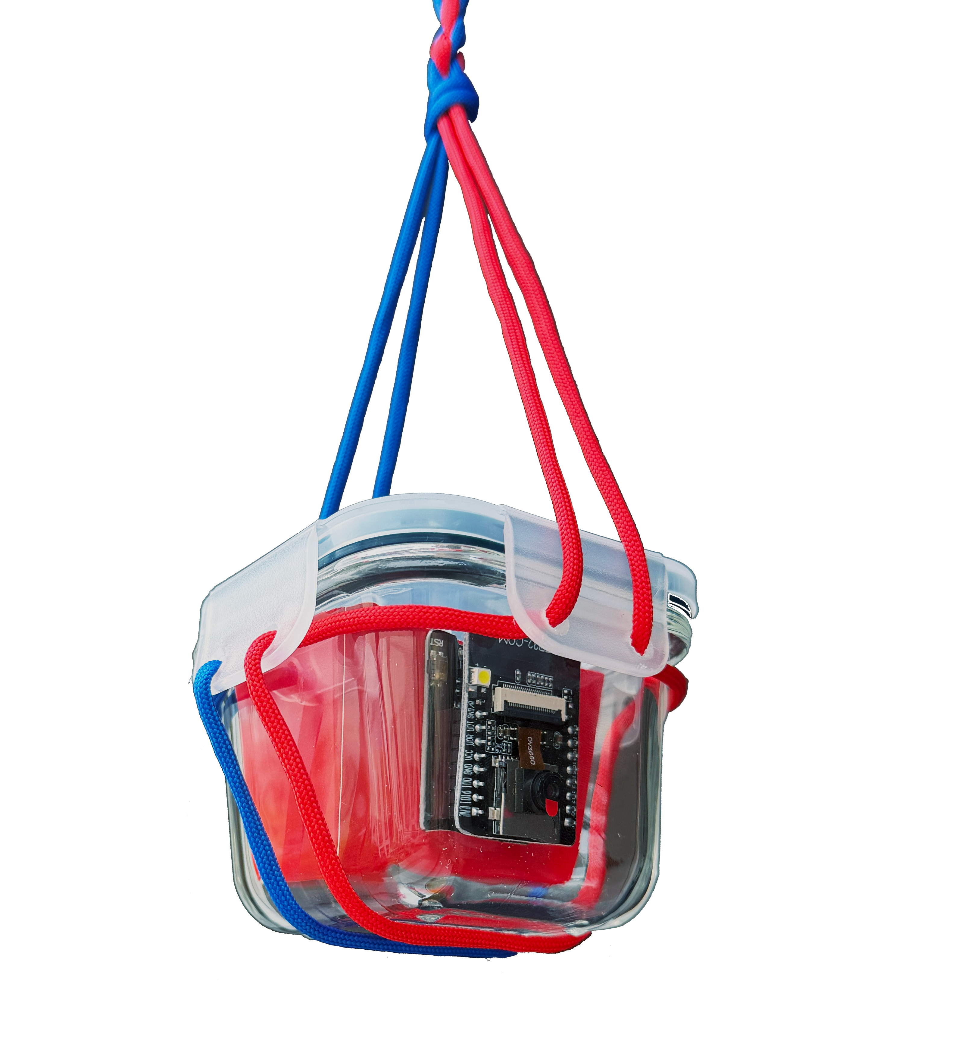 Lite prototype — ESP32-CAM in IKEA jar with two-colour rope system